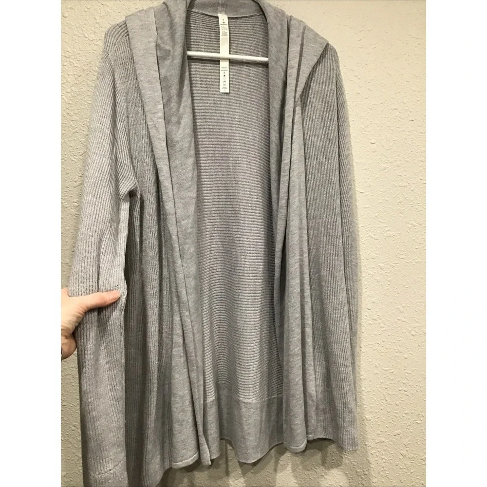 Lululemon Sundown Sweater Wrap Women's Sz 8 Gray Cardigan Hooded Cashmere‎ Blend